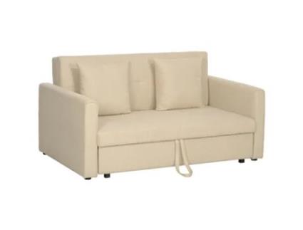 Sofá Cama Algodão Espuma e Madeira de Eucalipto Cor Bege 152X101X81 Cm HOMCOM