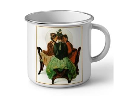 Caneca de Metal Esmaltado Commerage Pintura Norman Rockwell Feminino Anos 30 FABULOUS BIJOUX