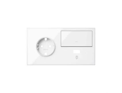 Kit Frontal para 2 Elementos com 1 Tomada Schuko 1 Interruptor e 1 Carregador Usb À Esquerda Branco Brilhante SIMON 100