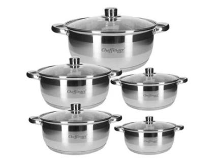 CHEFFINGER Conjunto de 5 Caçarolas 20/24/26/28/30 Cm em Inox com Alças e Tampas Cinzento