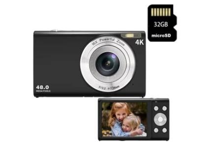 Câmera Compacta Digital VIGA EUROPE Dc402Af 48Mp Resolução 4K 2 8 Polegadas Tela 32Gb Preto