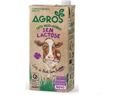 Leite Uht Meio Gordo Sem Lactose AGROS