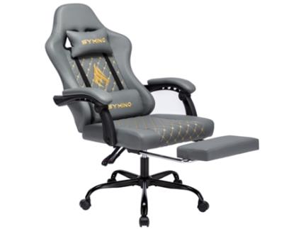 Cadeira para Jogos SYMINO Fz Estilo Corrida Ergonômica com Apoio para Os Pés Encosto e Apoios de Braços Ajustáveis Cinza