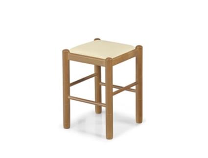 Banqueta Clássica em Cerejeira 32x46x32cm Madrid Couro Sintético Creme FANMUEBLES