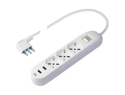 Faixa de Energia Inteligente Pp2526 3 Tomadas Schuko Bivalentes Multipadrão 2 Tomadas de Carga Rápida Usb 2.4A Tomada de Ganho POLYPOOL