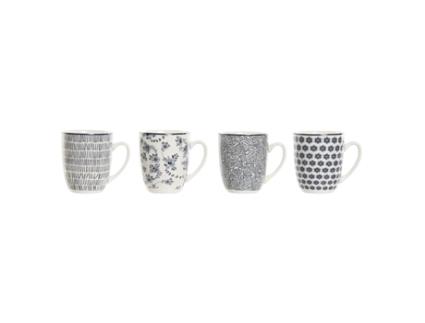 Conjunto de 4 Canecas HOME ESPRIT Azul Branco Porcelana 340 Ml