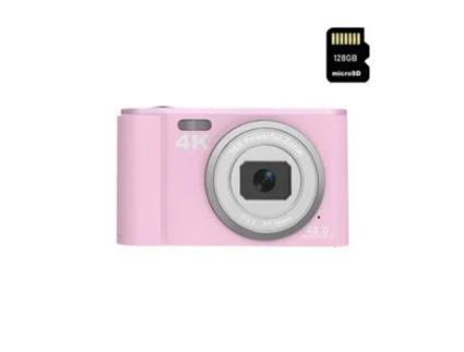 Câmera Digital das Crianças Compacta TURMIN Dc303 4K 48Mp com Foco Automático Zoom 16X 2 8 Polegadas Display 128G-Rosa