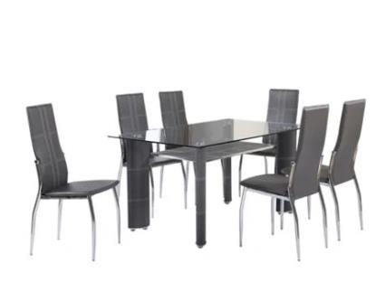 Conjunto Mesa em Vidro Temperado 6 Cadeiras de Couro Sintético/Metal Cinza 150X90Cm SALDOSYSTOCKS