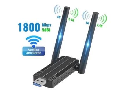 Placa de Rede Sem Fio Adaptador Wifi6 Usb 3.0 de 1800Mbps Dual Band 5Dbi 2.4G/5Ghz para Pc/Laptop Windows Compatível Mac SDLOGAL