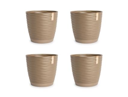 Conjunto de 4 vasos decorativos redondos de 13 cm com placas integradas. cinza ARECA