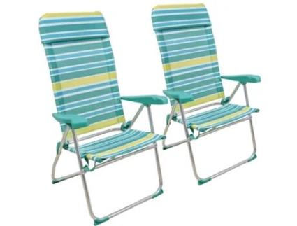 Pacote de 2 Cadeira de Praia Dobrável e Reclinável com 7 Posições em Alumínio57X47X118Cm Turquesa SELEOK