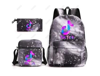 Mochila Tik Tok Cartoon Anime Mochila Escolar Mochila de Viagem Conjunto FEGAR 2 com 3