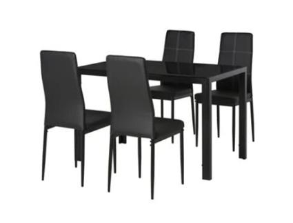 Conjunto de Refeição Vidro HOMCOM  Metal  PU e Espuma cor Preto 120x70x75 cm