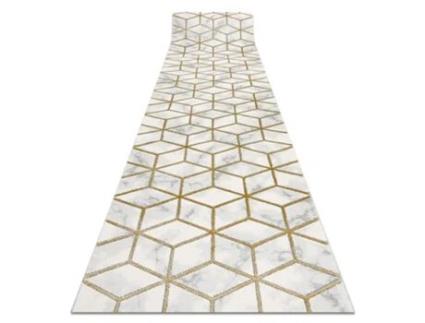 Passadeira DYWANY LUSZCZOW Emerald Exclusivo Glamour Cubo Creme Poliéster Amarelo (80x530cm)