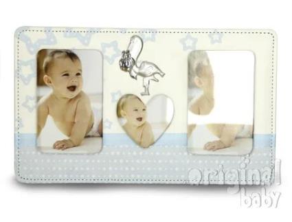 Moldura Fotográfica de Camurça Símile com Celeste Silver Stork