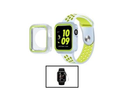 Kit Bracelete Desportiva Capa de Proteção Reforçada Película de Hydrogel para Apple Watch Series 9 45Mm Cinza / Verde