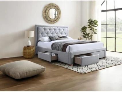 Estrutura de cama LEOPOLD VENTE-UNIQUE Cinzento claro 160x200 cm - Com colchão - Com sommier