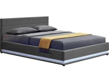 Cama HABITAT ET JARDIN Anastasia MDF e Madeira Cinzento (180 x 200 cm)