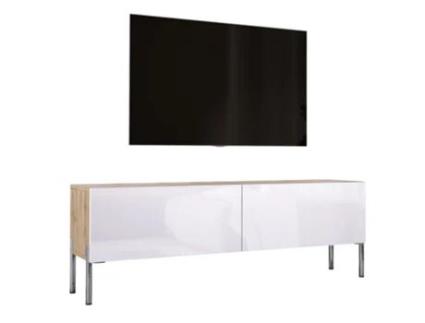 Armário de Tv com Largura 140 Cm Carvalho Wotan / Branco Brilhante Pés Cromados D: C: 140 Cm L : 52 Cm D: 32 Cm 3XELIVING