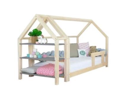 Cama Cabana Com Prateleira 120 X 190 Natural E Cinza BENLEMI