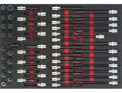 Conjunto de chave de fenda VIGOR V4729 Quadrado oco 1/2 polegada 12 5 mm Perfil de cunha interna Perfil Ribe-Cv com ranhuras I