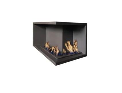 Lareira de canto embutida a bioetanol. Abertura direita NILLA CORN Queimador Onda 70x47cm angular / Capacidade 15,4L OUTINFIRE