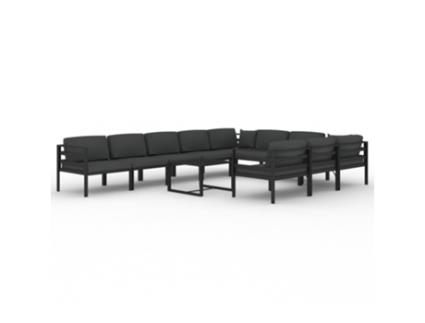 11 Peças Conjunto Lounge Jardim com Almofadões Alumínio Antracite CLICNBUY