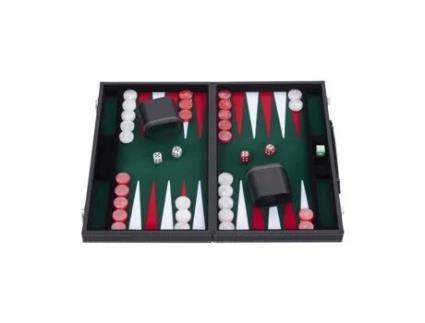 Gamão Deluxe 18 45 5 Cm Alta Qualidade Couro Sintético Feltro Embutido Especial Lascas de Pérola e Dados Branco/Vermelho/Verde ENGELHART