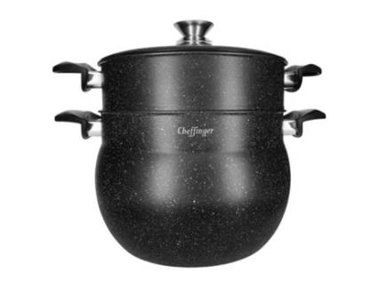 CHEFFINGER Caçarola para Couscous a Vapor Interior Antiaderente e Revestimento Efeito Mármore 12L Preto