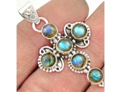 Colar Cruzado Sagrado Proteção e Cura em Labradorita e 925 Silver KARMA YOGA SHOP