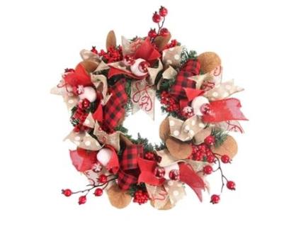Guirlanda de Natal de 40Cm Decoração de Porta com Abeto e Frutas BAZYWTYH