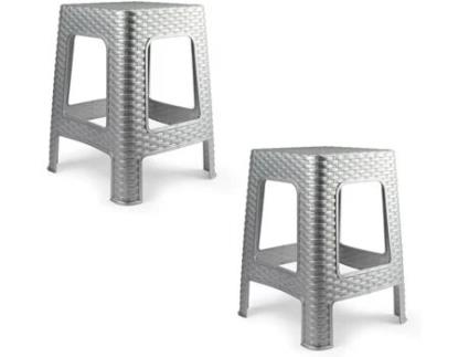 2 bancos de plástico empilháveis modernos estilo rattan para ambientes internos e externos - 36x36x45cm (2, prata) COSHANO