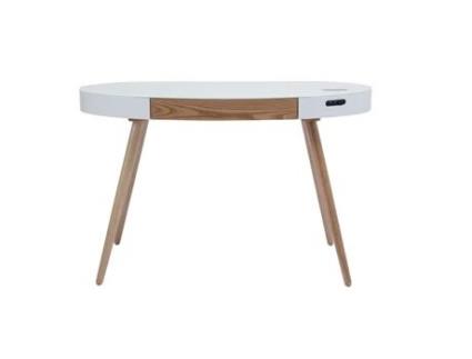 Mesa Multimídia Conectada Vidro Branco e Madeira Clara Handy MILIBOO