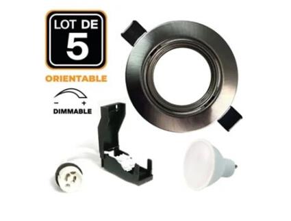 5 Focos embutidos reguláveis em Alumínio GU10 6W Regulável Branco Cálido EUROPALAMP