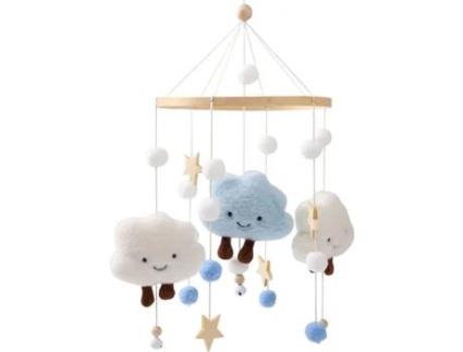 Baby Mobile For Cot,Cute Wooden Star Clouds Baby Mobiles Felt Ball Cot Mobiles Nursery Wooden Crochet Mobiles Newborn Boy Girl Bed Bellblue TRANTECH