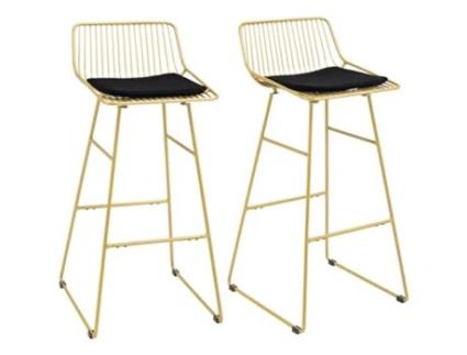 Conjunto de 2 Bancos Altos Poliéster Aço e Espuma Cor Amarillo 44 5X48X94 6 Cm HOMCOM
