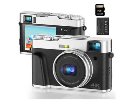 Máquinas Fotográficas Compactas VIGA EUROPE Dc202L 4K 48Mp com Foco Automático Zoom 16X 2 8 Polegadas Tela 8Gb- Preto