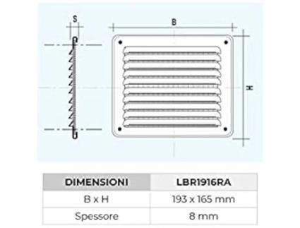 Grelha de Ventilação Retangular 193 X 165 Cobre Fácil Instalação com Mosquiteiro LA VENTILAZIONE
