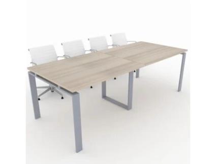 Mesa de Reunião de Casa e de Escritório Estrutura Metálica Aberta na Cinzento Prateado Tampo em Melamina Cor Faia 240X100 Fabricada em Espanha OFICIT