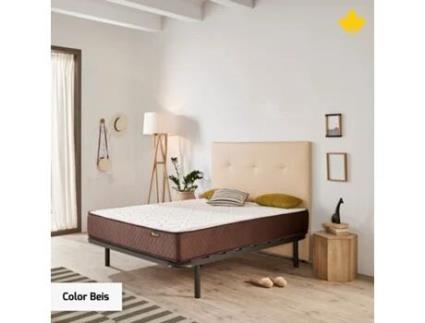 Pack Colchão e Cabeceira Estofada e Base de Cama DESCANSIN Silencioso e de Fácil Montagem (180 x 180 cm - Bege)
