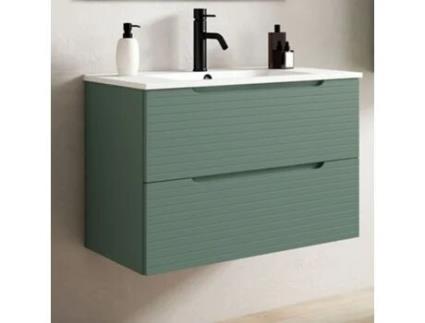 Móveis de Casa de Banho com Lavatório Mod. Boreal 100X45 Cm Acabamento Lake Green Mate 2 Gavetas Suspensas KIBATH