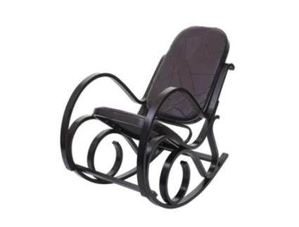 Cadeira de Balanço Rocking Chair Aspeto Retro em Madeira Maciça Cor de Nogal e Couro Patchwork Castanho Fab04021 MOBIKASA