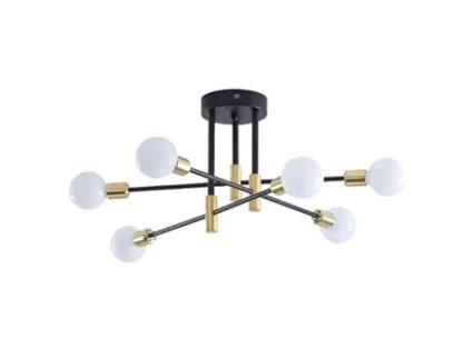 Candeeiro de Teto Simples de Ferro Criativo de 6 Cabeças com Poste Móvel Adequado para Salas de Estar e Restaurantes SLD