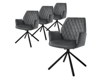 4X Cadeira de Jantar em Veludo Antracite com Assento Giratório Ergonómico Moderno ML-DESIGN