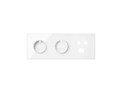 Kit Frontal para 3 Elementos com 2 Tomadas Schuko e 1 Tomada R-Tv+Sat Única com 1 Conector Rj45 Branco Brilhante SIMON 100