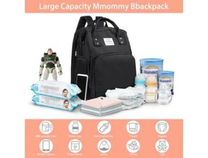 Mochila EALLC Multifuncional para Bebê, Cama Dobrável, Bolsa para Troca de Fraldas para Mamãe Preta