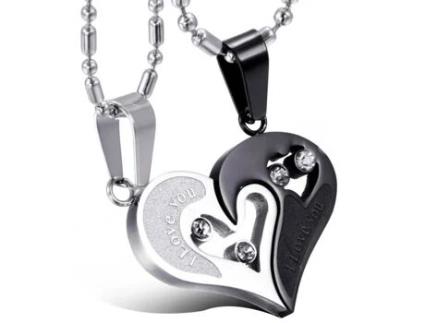 Colar Odiea Colar Masculino Feminino Colar Fantasia Coração Amor Quebra-Cabeça Eu Te Amo Cor Prata Preto em Aço Inoxidável OIDEA