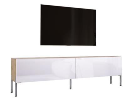 Móvel de Tv em Carvalho Wotan / Branco Brilhante com Pés Retos Cromados D: L: 170 Cm A: 52 Cm D: 32 Cm 3XELIVING