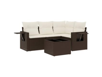 Conjunto 5 sofás p/ jardim c/ almofadões VIDAXL vime PE castanho