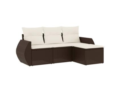 Conjunto 4 sofás de jardim c/ almofadões VIDAXL vime PE castanho